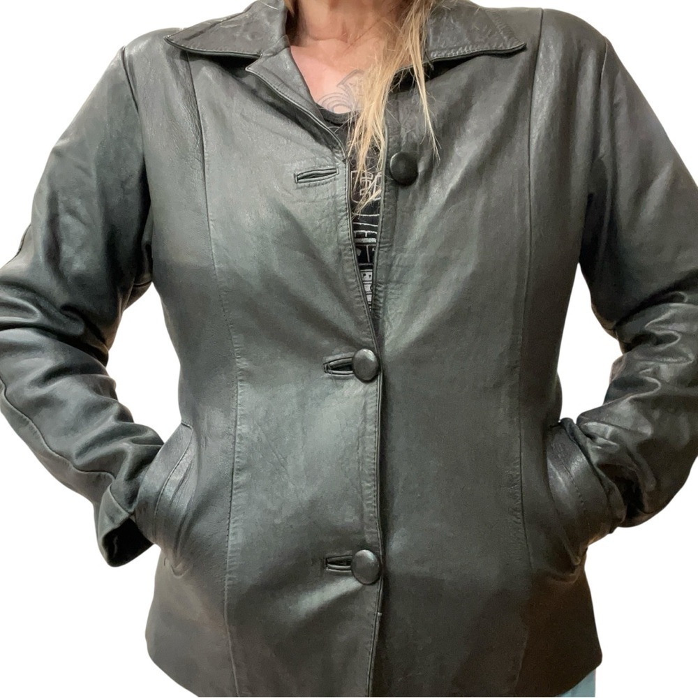 Black leather moto classic women’s blazer jacket -M vintage